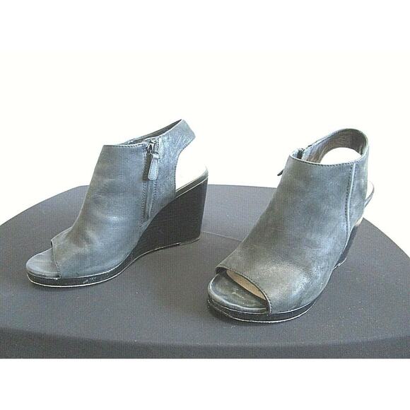 Cole Haan Grand OS Black Leather Ankle Strap Peep Toe Bootie Wedge Heels 8.5 M - Picture 2 of 10